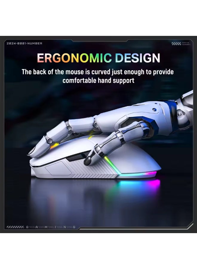 onikuma CW928 RGB Tri-Mode Gaming Mouse with Wired, 2.4GHz Wireless and Bluetooth Connectivity, 7-Level Adjustable DPI, Ergonomic Design and Magnetic USB Receiver Storage for PC and Gaming Devices - Image 3